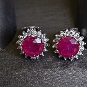 Beautiful Round Ruby Earrings In 925 Sterling Silver